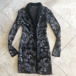 Peruvian Connection Black and Gray Paisley Long Cardigan